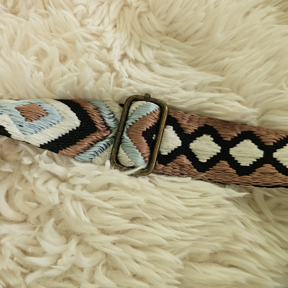 Black Crossbody Bag with Patterned Strap - Picture 3 of 7